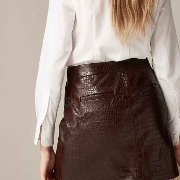 J. Crew Collection Mini Skirt Croc-Embellished Faux Leather Midnight Brown 00 - Picture 2 of 7
